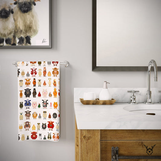 Farm animal tea towel